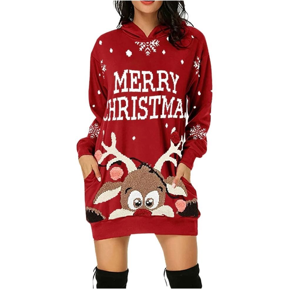 Merry Christmas Hoodie Jacket Women Sweatshirt Mini Tank Dress Top Shirt Xmas US